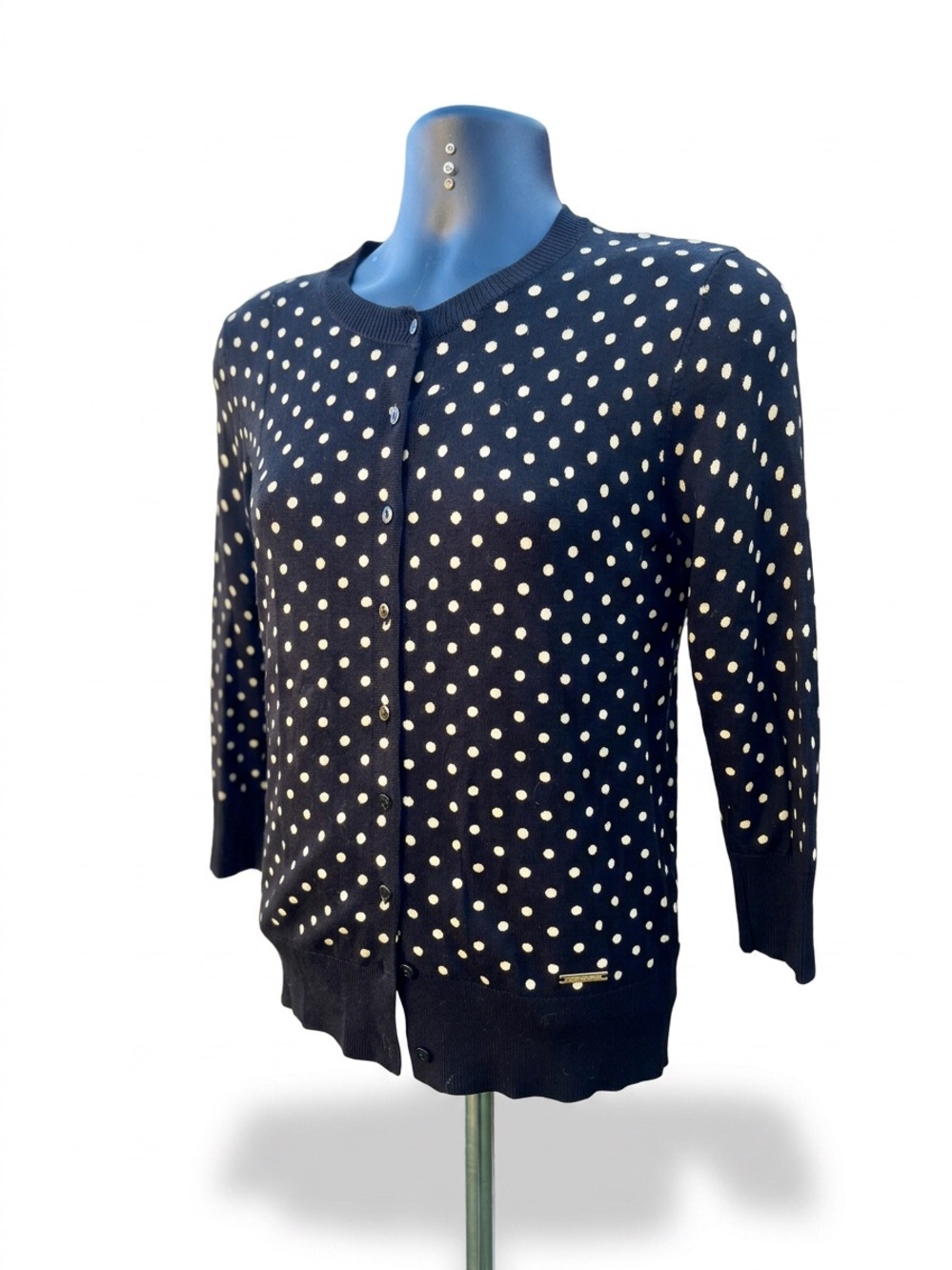 Ellen Tracy Black Cardigan with White Polka Dots